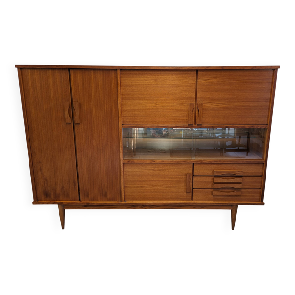 Buffet ou enfilade haute moderniste en teck, France vers 1960