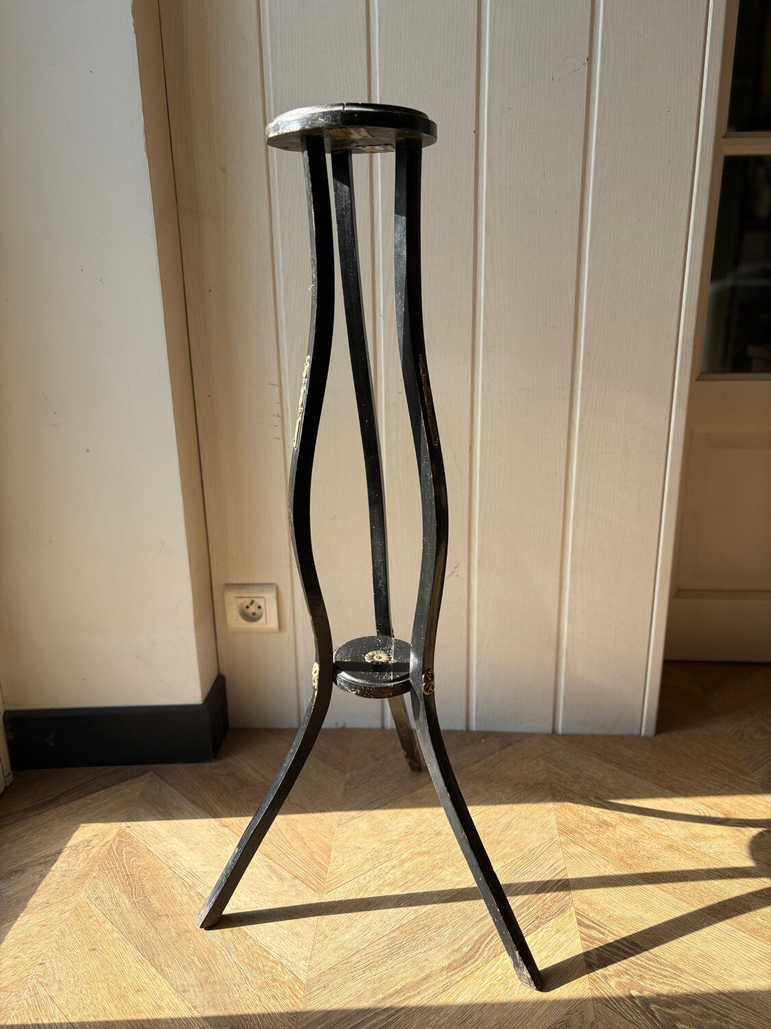 Napoleon III Empire period stool in blackened wood.