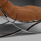 Impressive suede and chrome lounge chairs, France 1970s