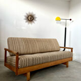 Old wooden sofa vintage brutalist design 60s