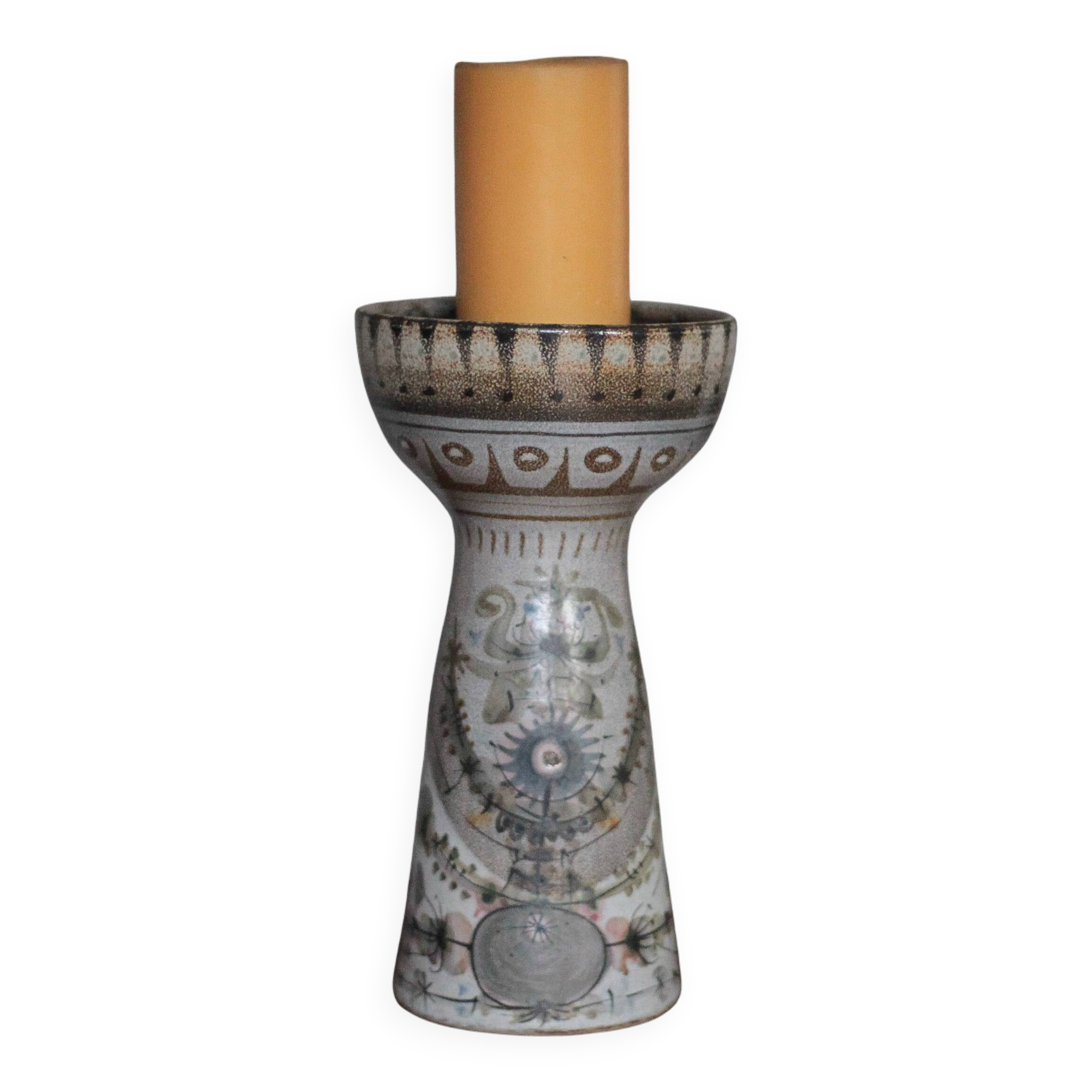 Vintage ceramic candle holder, candle holder signed André l'Helguen for Keraluc