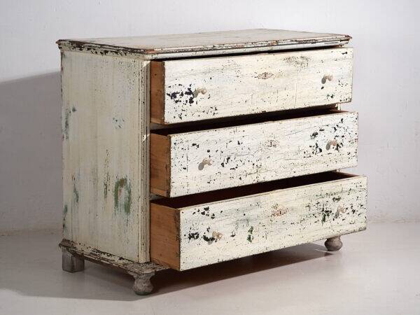 Large antique chest of drawers with white patina (circa 1920) #42