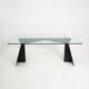 Table en verre et métal noir, années 1970