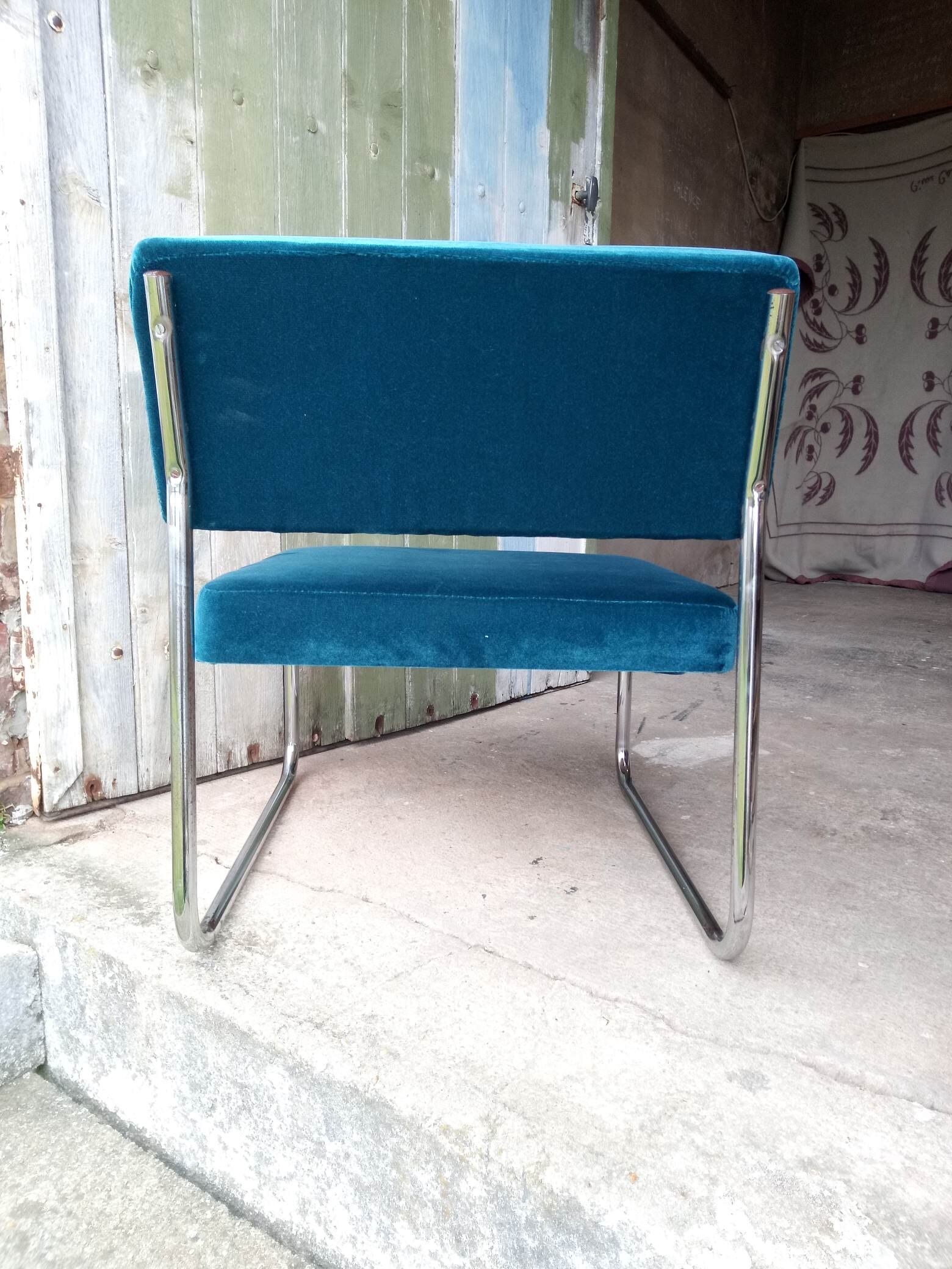 Petrole blue modernist armchair