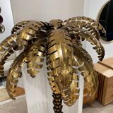 Palm Tree Floor Lamp in Gold Metal and Black Lacquered Mirror