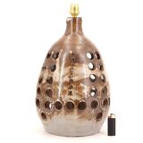 Large brown ceramic lamp signed, 1970s
