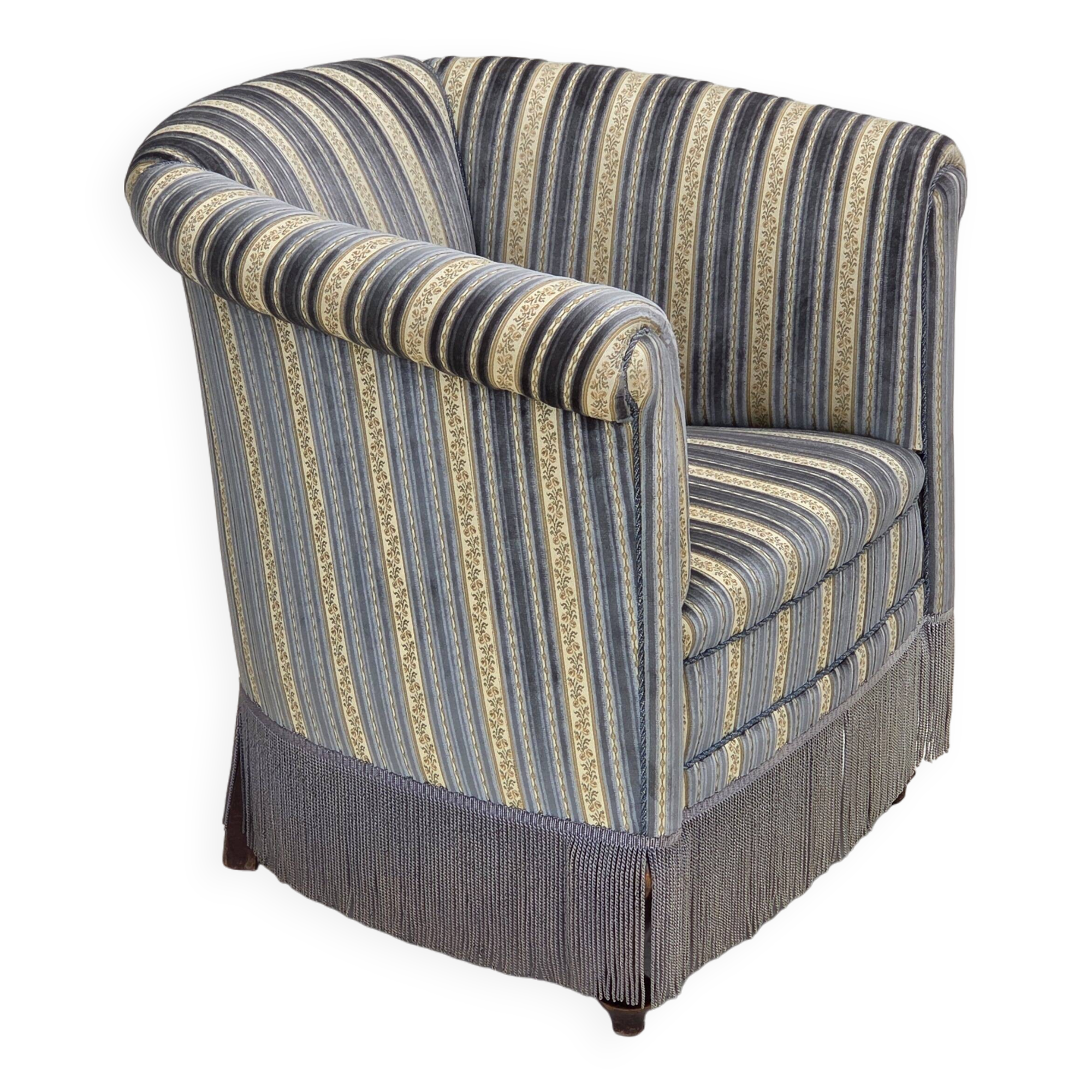 1960s, Danish lounge chair, blue/beige furniture velour, beech wood legs.