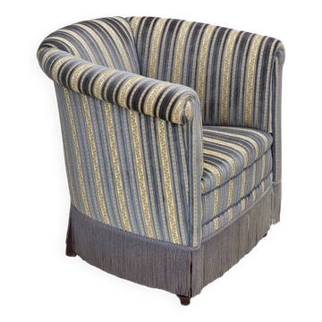 Chaise longue danoise des années 1960, velours bleu/beige, pieds en bois de hêtre.