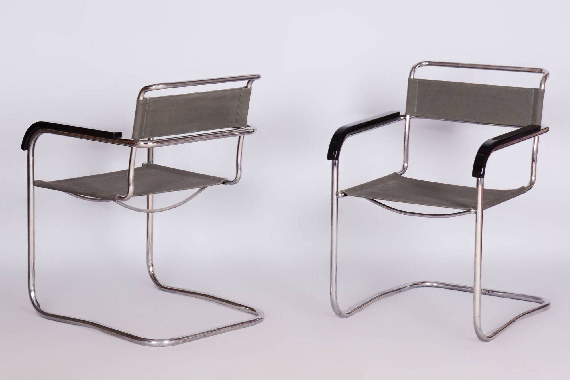 Restored Bauhaus Pair of Armchairs, by Thonet, by Marcel Breuer, Czech, 1930s
