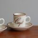 2 coffee cups, 80s sandstone subcups