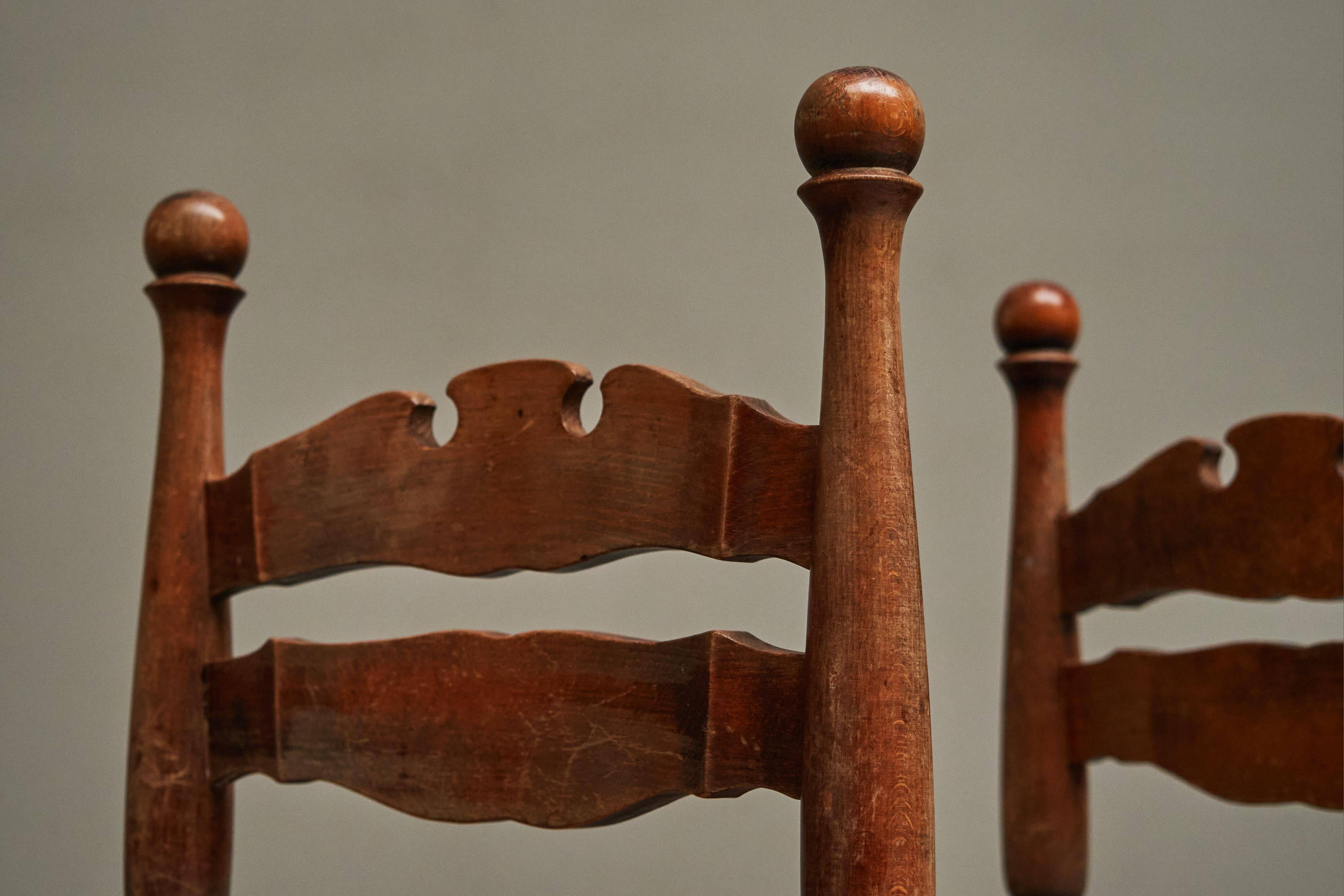 Set of 4 oak and bamboo chairs, 1950s.