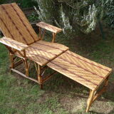 Vintage rattan chaise longue 1950