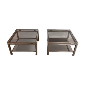 Pair of side tables in brushed steel. Guy Lefèvre for Maison Jansen