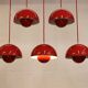 Iconic VP1 cherry red enamel flowerpot lamps designed by Verner Panton - &t