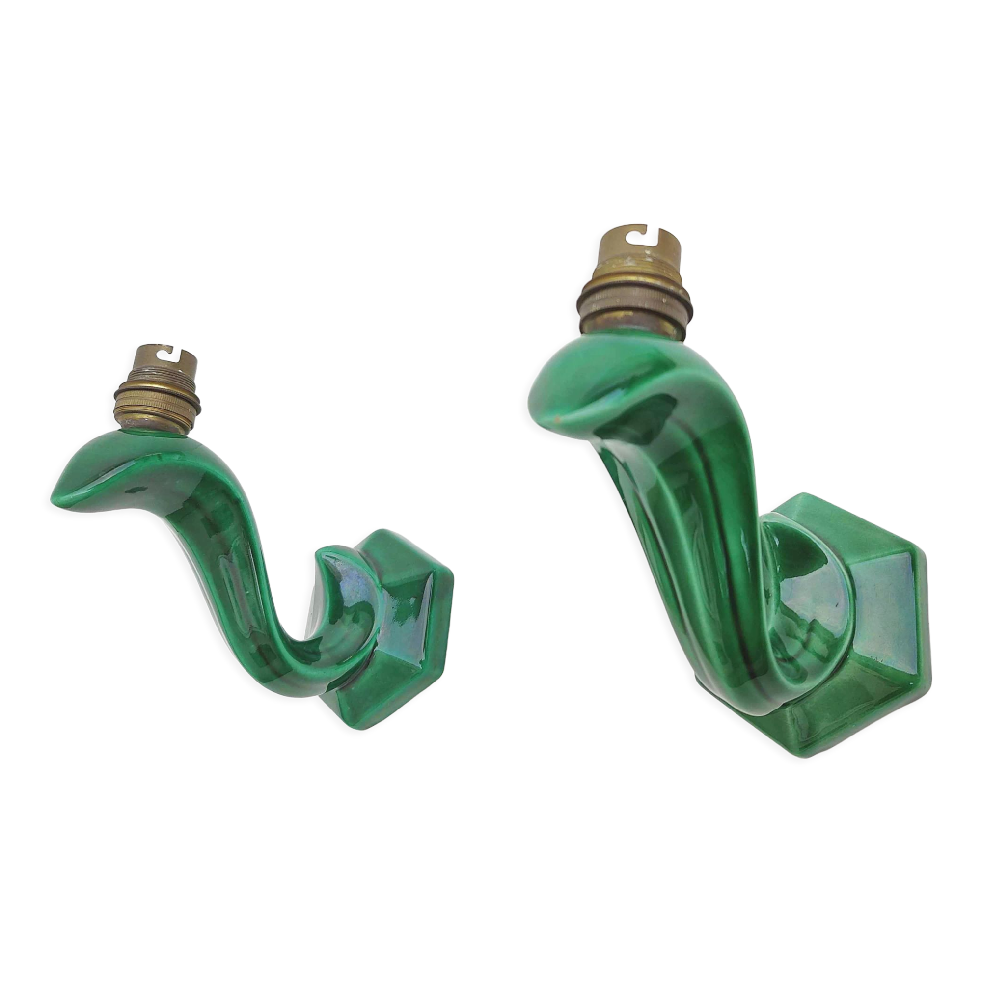 Art deco wall lamps in green ceramic