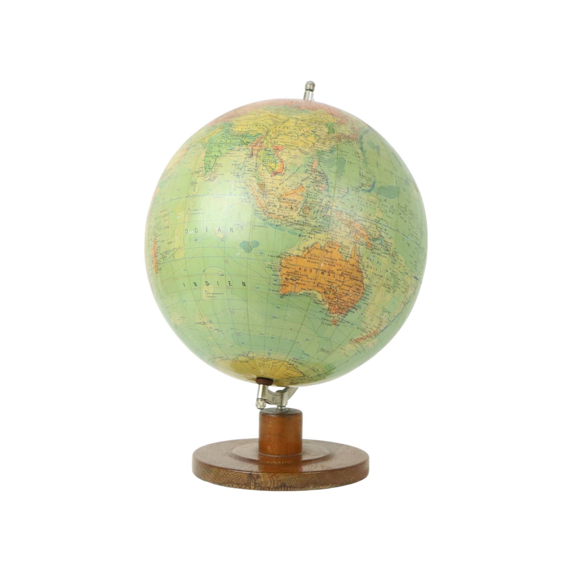 Vintage globe with oak base Dr Arthur Krause 1950s