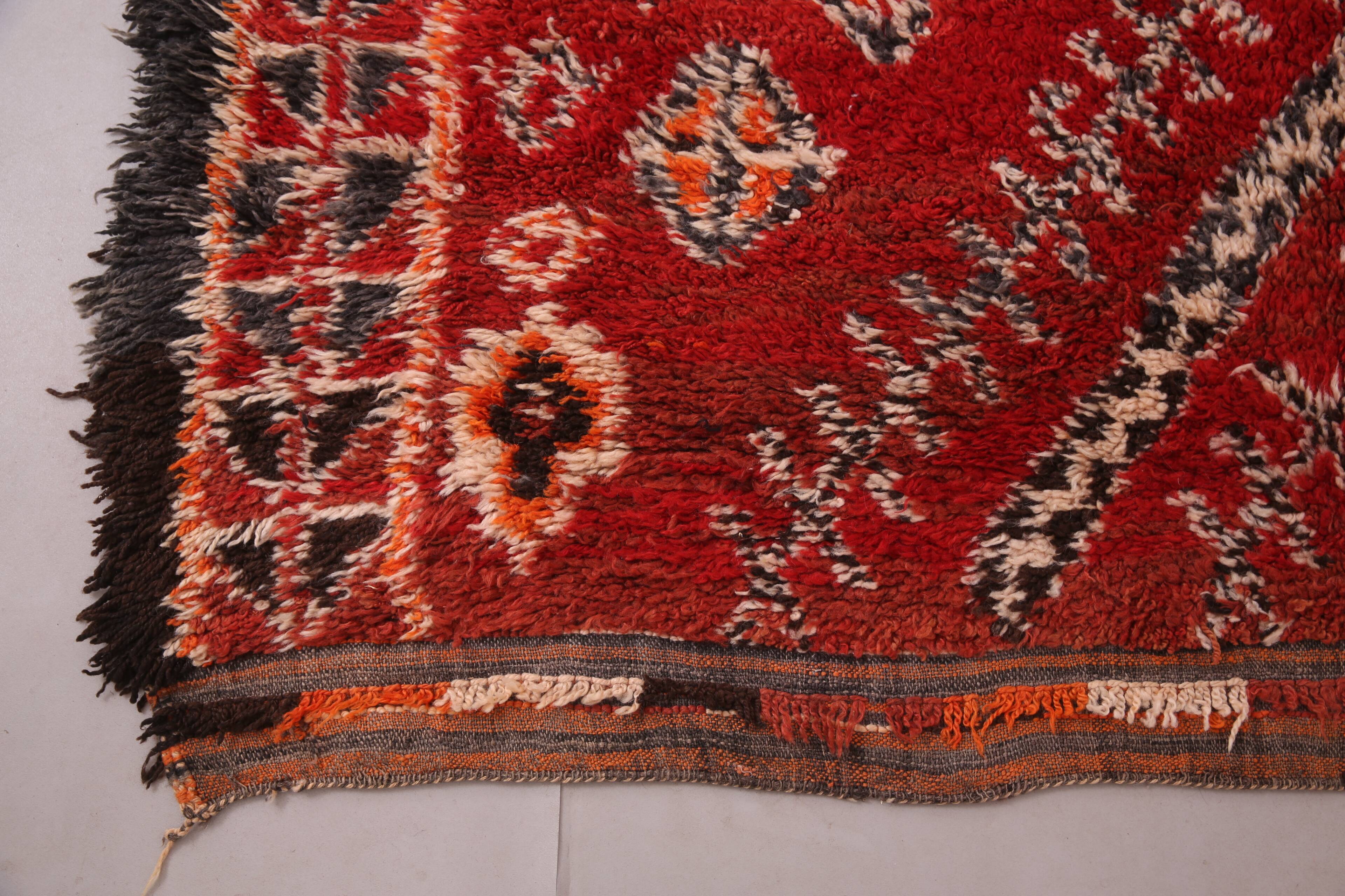 Tapis marocain vintage rouge 220 x 356 cm - Tapis en laine berbère rare - Tapis fait main