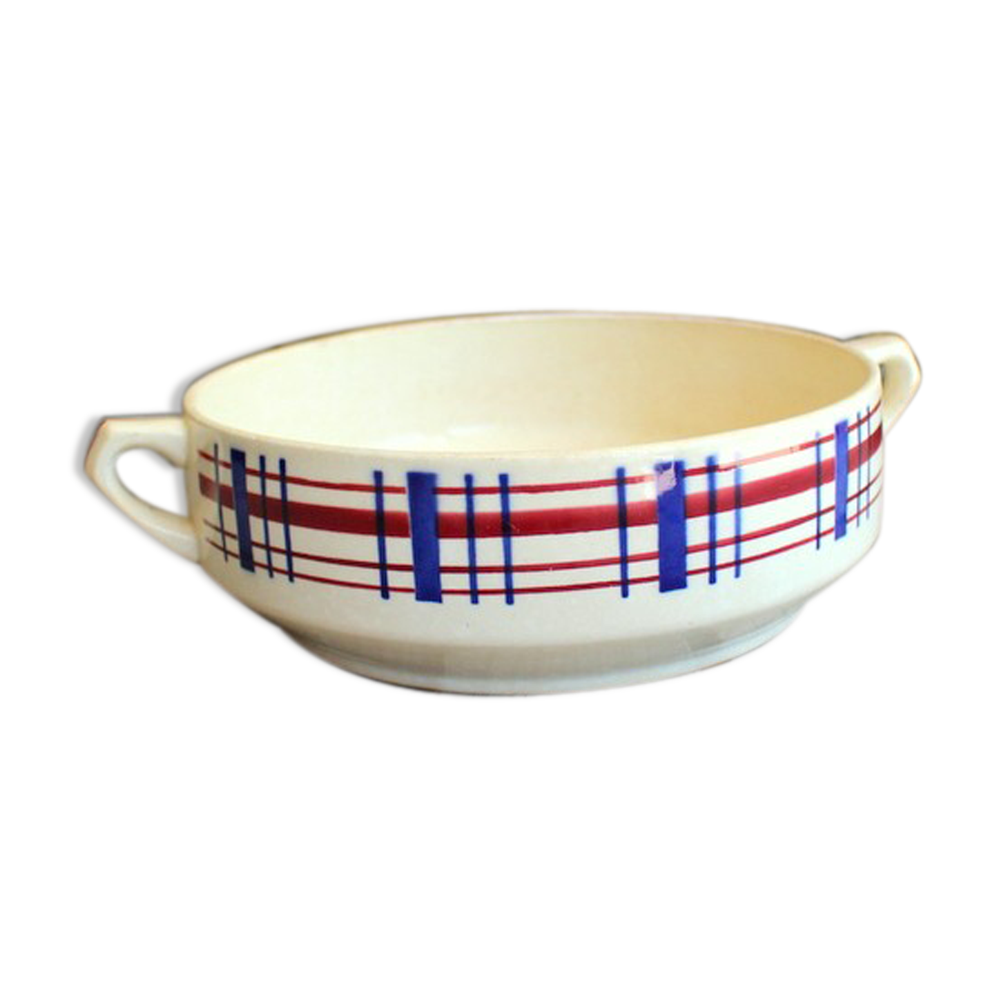 Ancient Ceramic Salad with Handles signed Saint-Amand