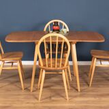 Retro Blonde Ercol Model 383 Dining Table & Four Model 370 Windsor Kitchen Dining Chairs