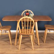 Retro Blonde Ercol Model 383 Dining Table & Four Model 370 Windsor Kitchen Dining Chairs