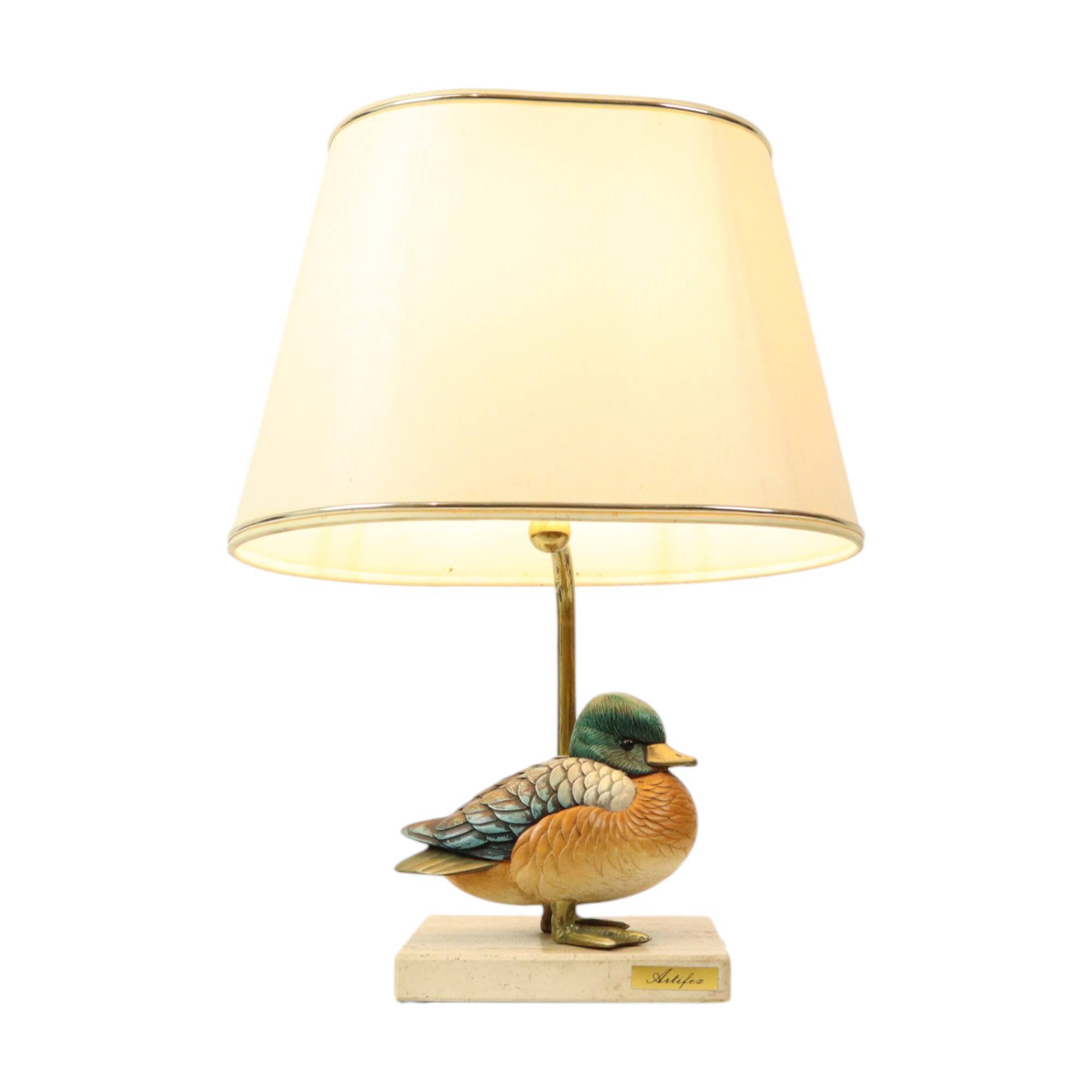Artiflex Duck Lamp Design Brass Resin Travertine Malevolti