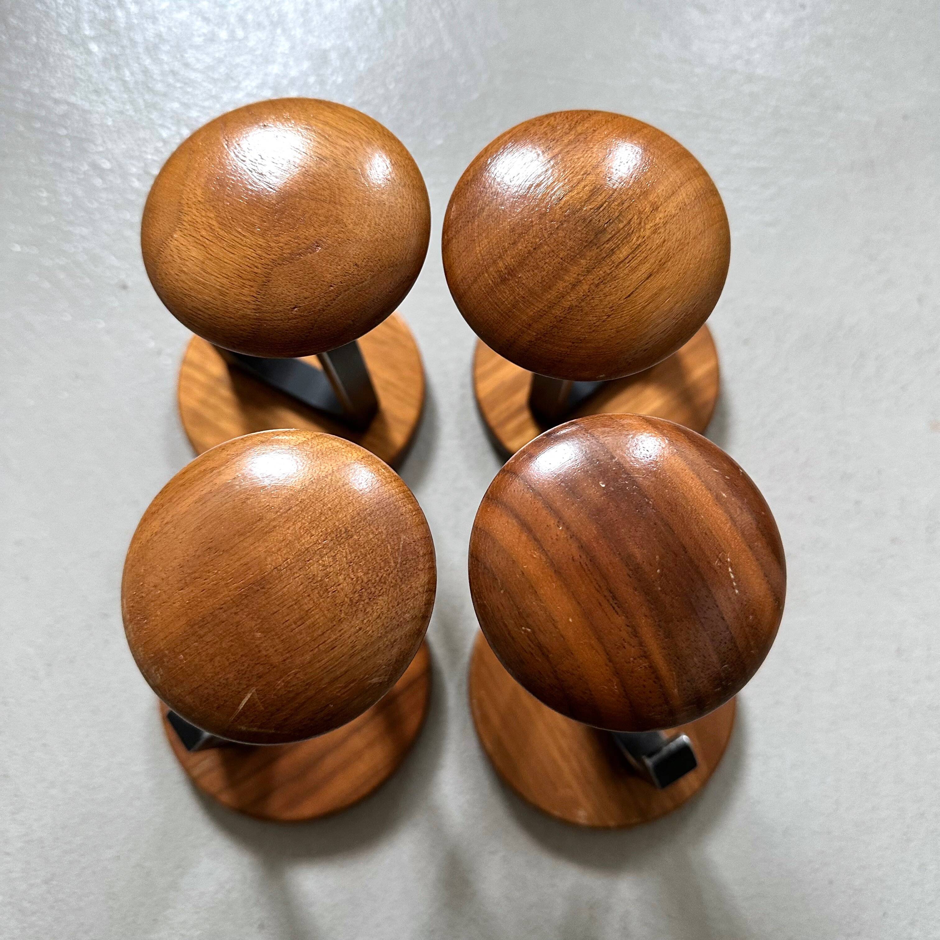 4 Vintage Wooden Coat Hooks, Mid-Century Modern Wall Coat Rack, Retro Style