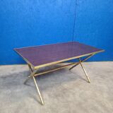Table basse pied bambou doré et formica palissandre 1972