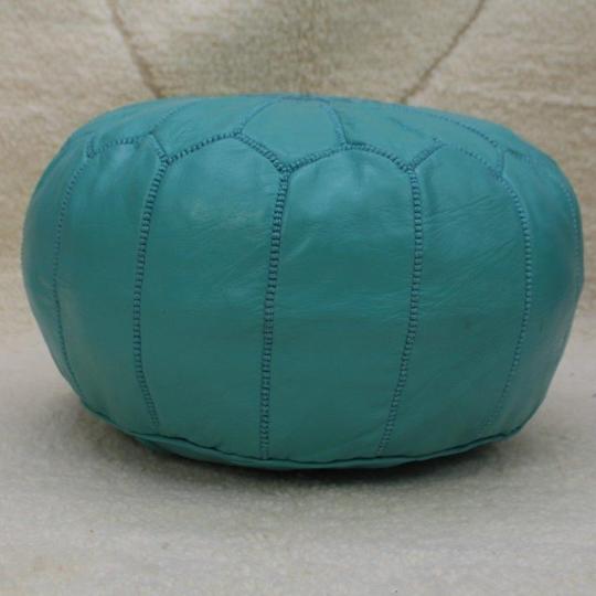 Moroccan pouf in turquoise leather