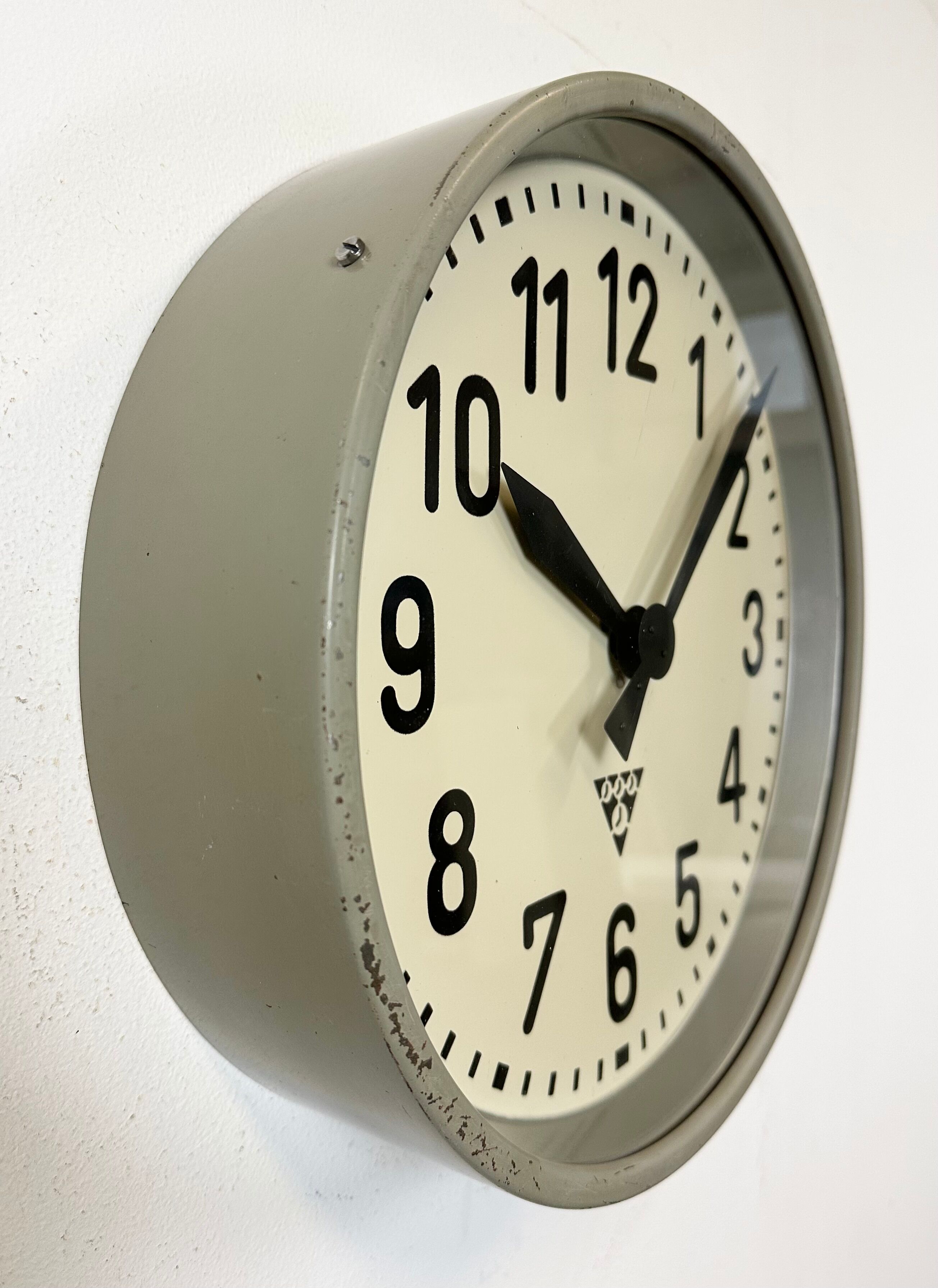 Industrial factory wall clock from Pragotron 1950s