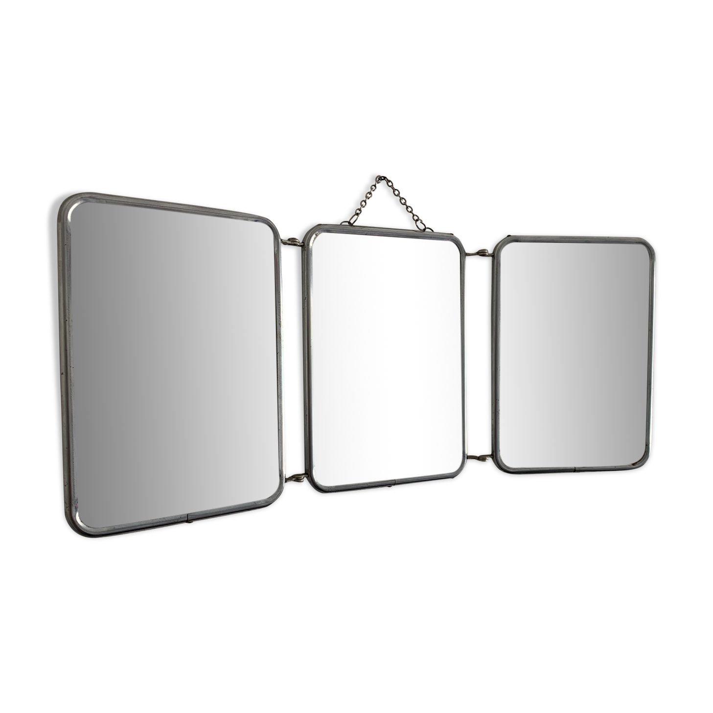 Vintage mirror 1950 triptych barber Arpin white - 21 x 51 cm