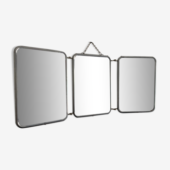 Vintage mirror 1950 triptych barber Arpin white - 21 x 51 cm