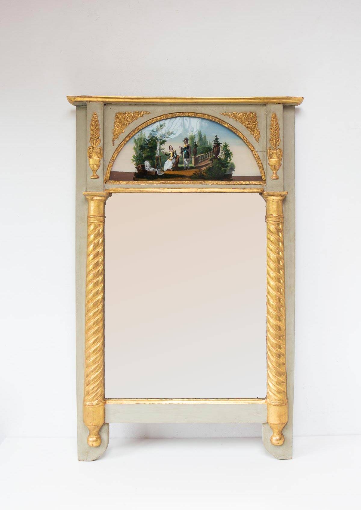 Antique "Restoration" period mirror with under-glass painting circa 1830