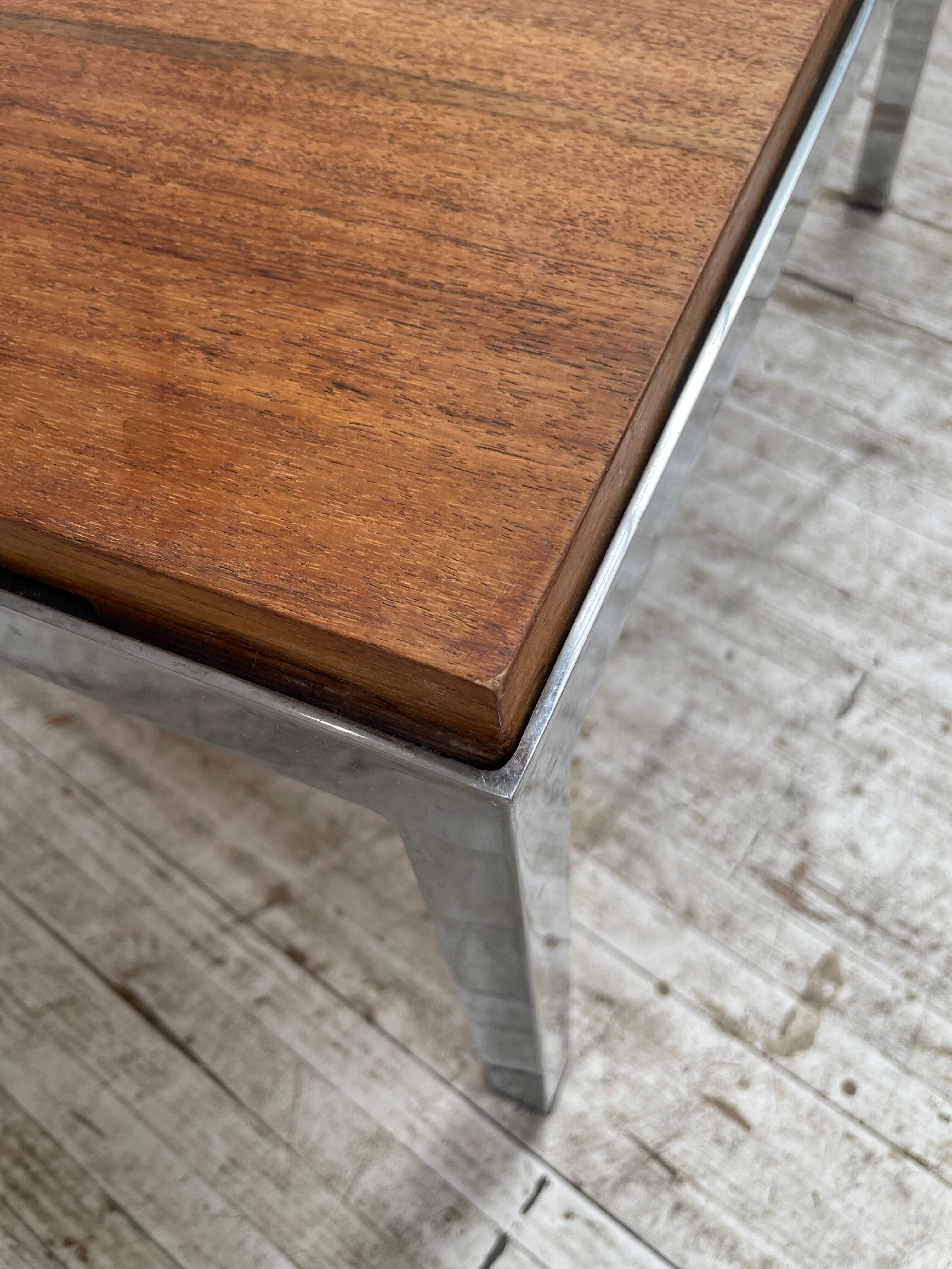 Walnut and modernist chrome coffee table