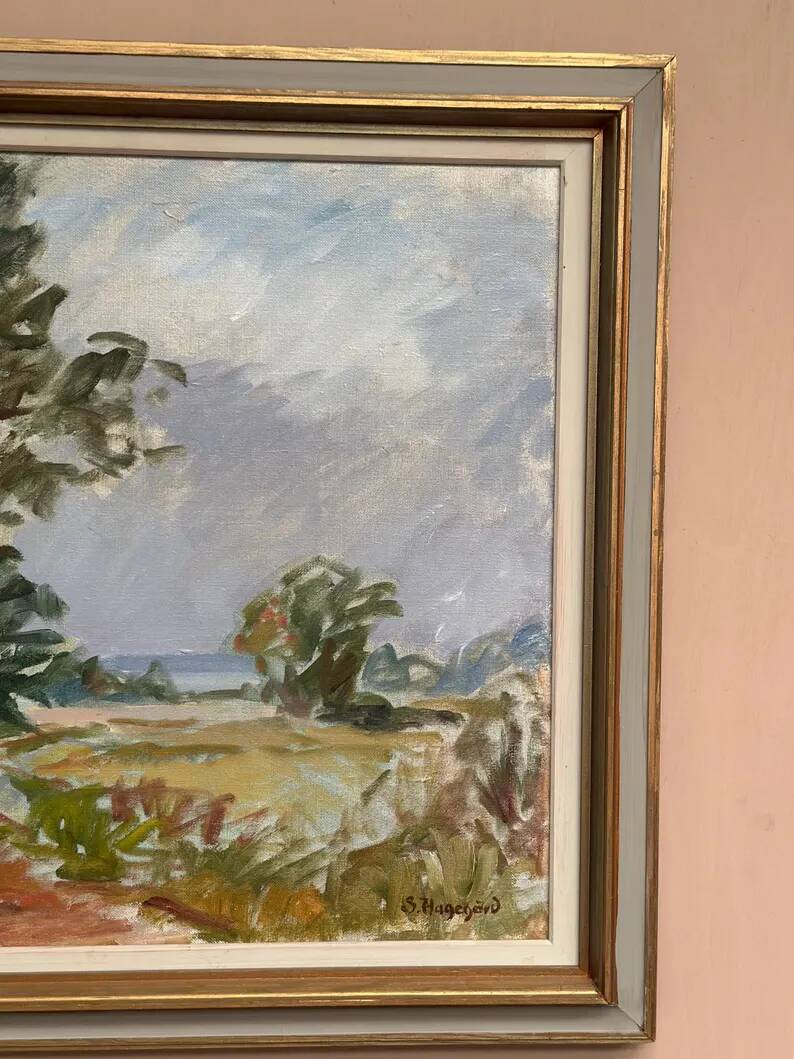 Original Swedish Oil on Canvas – “Landscape” by Sigurd Hagegård – Signed – Vintage & Framed – 62 × 53 cm (24.4" × 20.9")