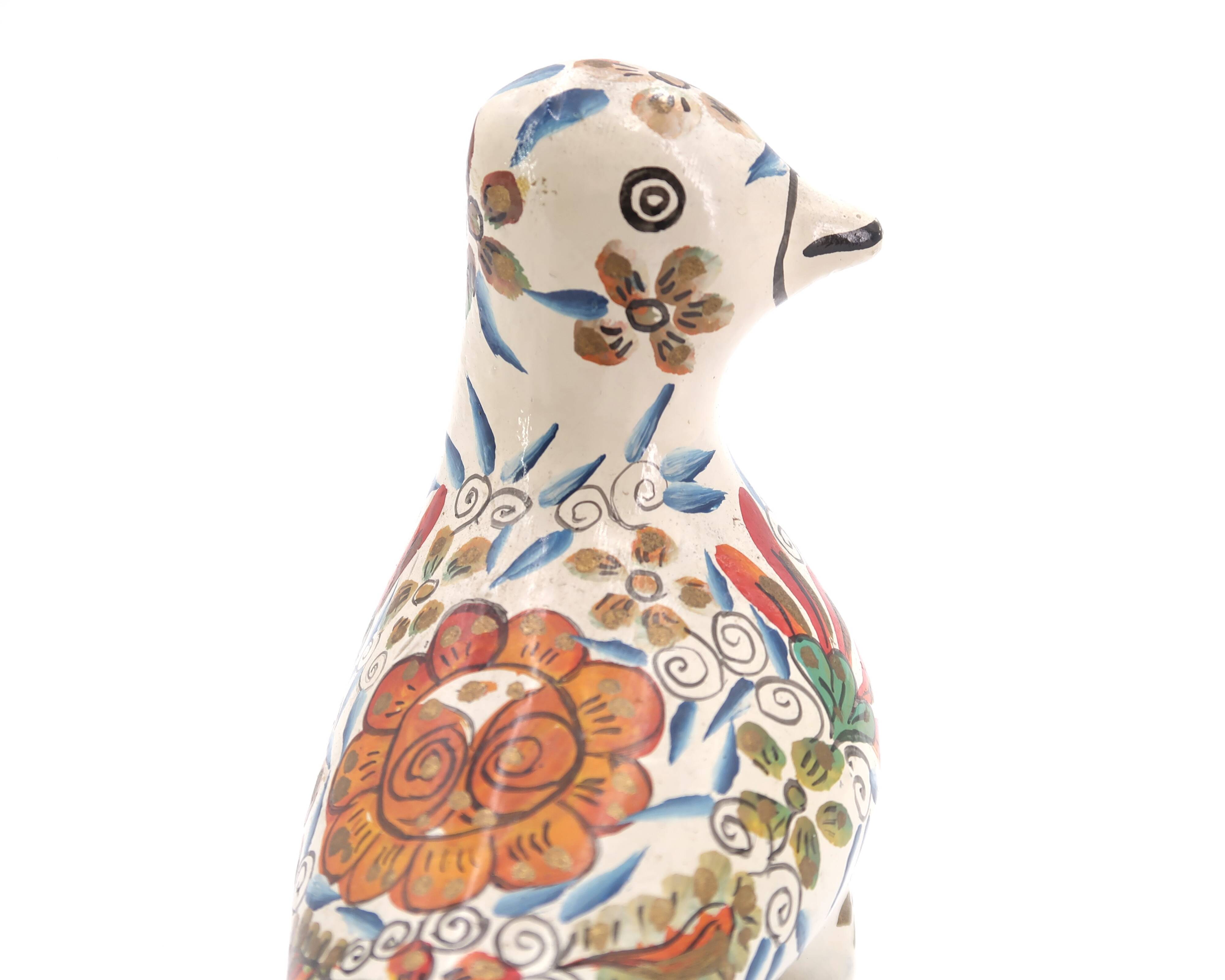 Multicolored ceramic folk bird from Mexico, 1970s