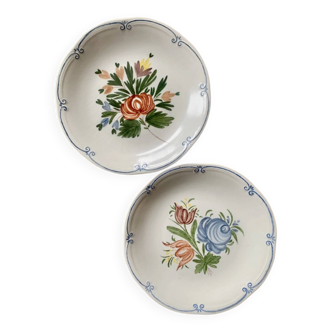 2 Assiettes dont 1 Gien signées SR à liseré bleu