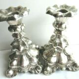 2 silver metal candlesticks, Louis XV style, 1900 era