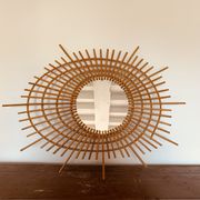 Vintage rattan sun mirror from the 60s, 73x92 cm