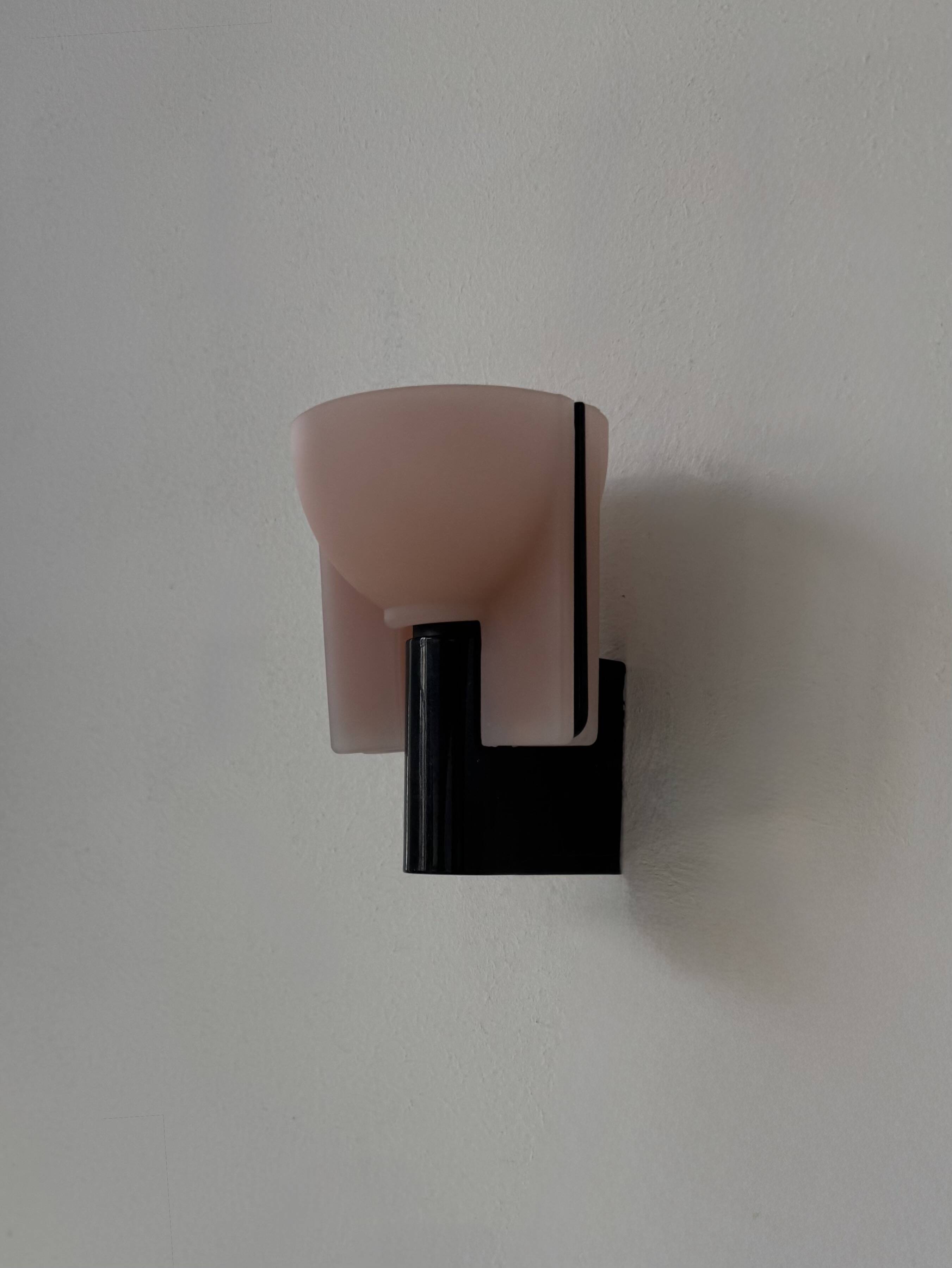 Vintage wall light, chrome-plated metal and pressed molded sandblasted glass, Italy, 1980