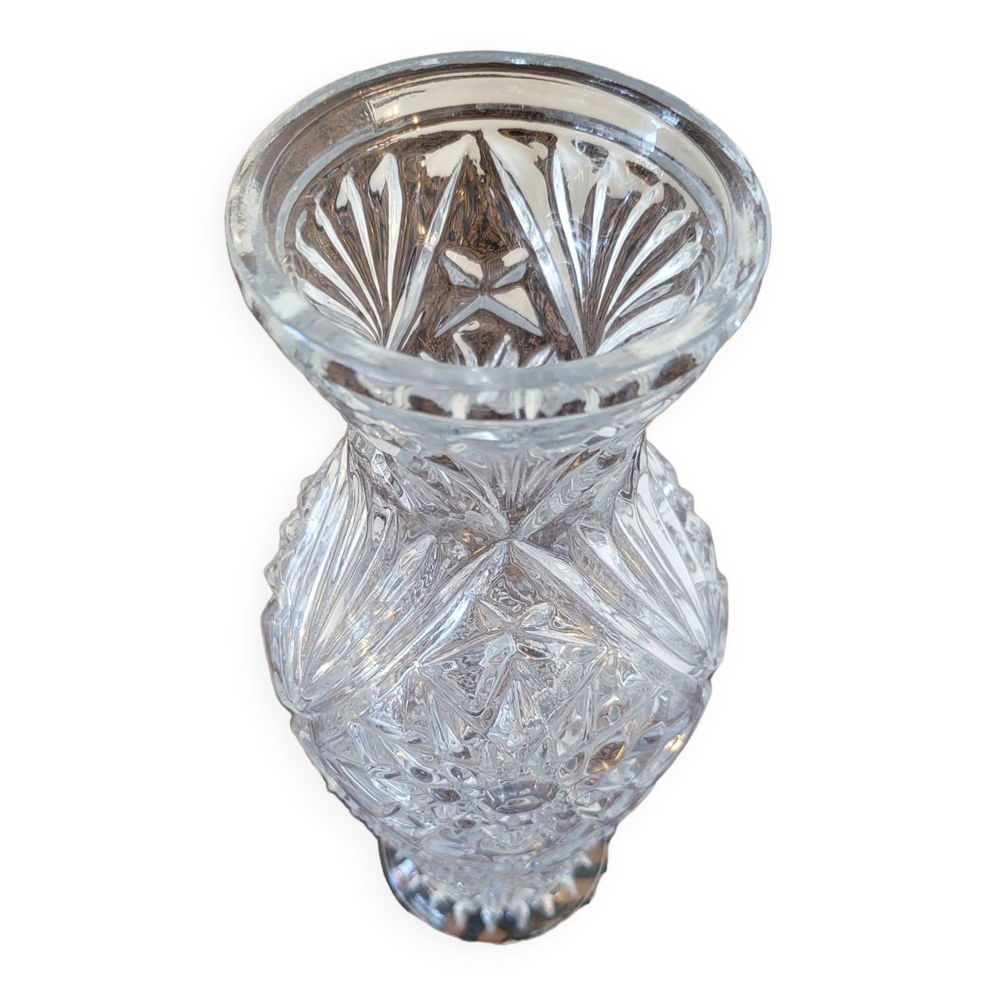 Vintage chiseled transparent glass vase