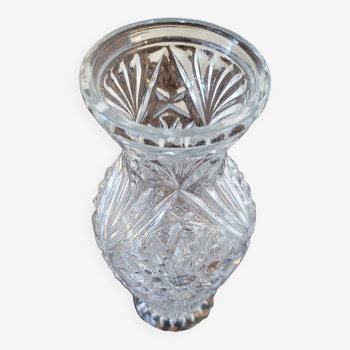 Vintage chiseled transparent glass vase