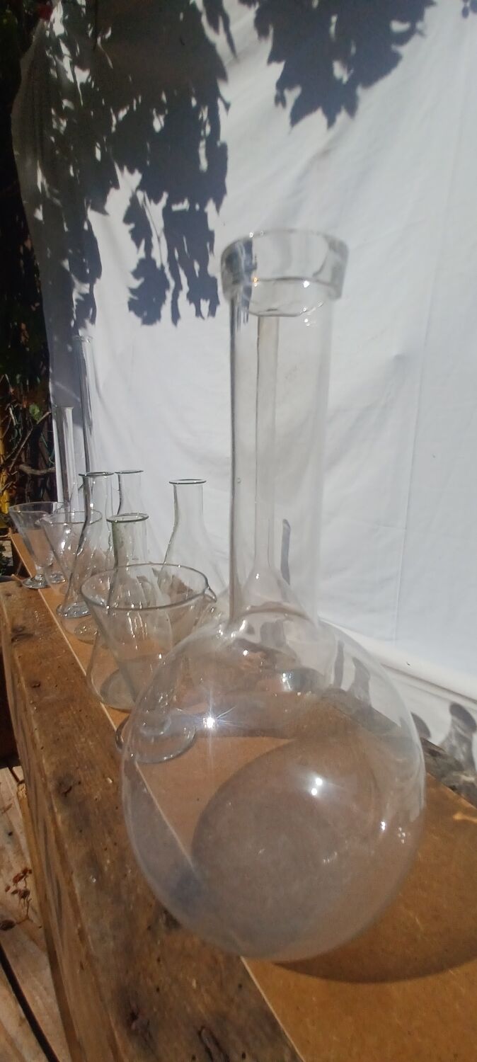 Lot of old soliflore vases chemistry laboratory equipment