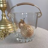 Glass ice bucket, gold handle, vintage 1960