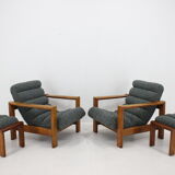 1960s pair of armchairs with stools in oak, Finland