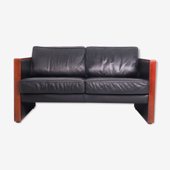 Walter Knoll 2-seats sofa leather and cherrry wood, 1970's