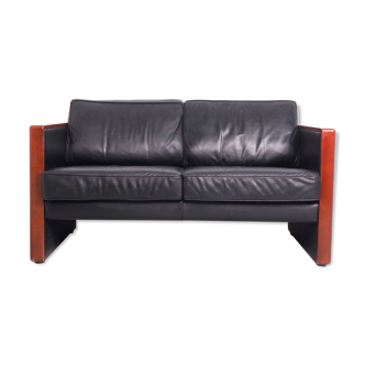 Walter Knoll 2-seats sofa leather and cherrry wood, 1970's