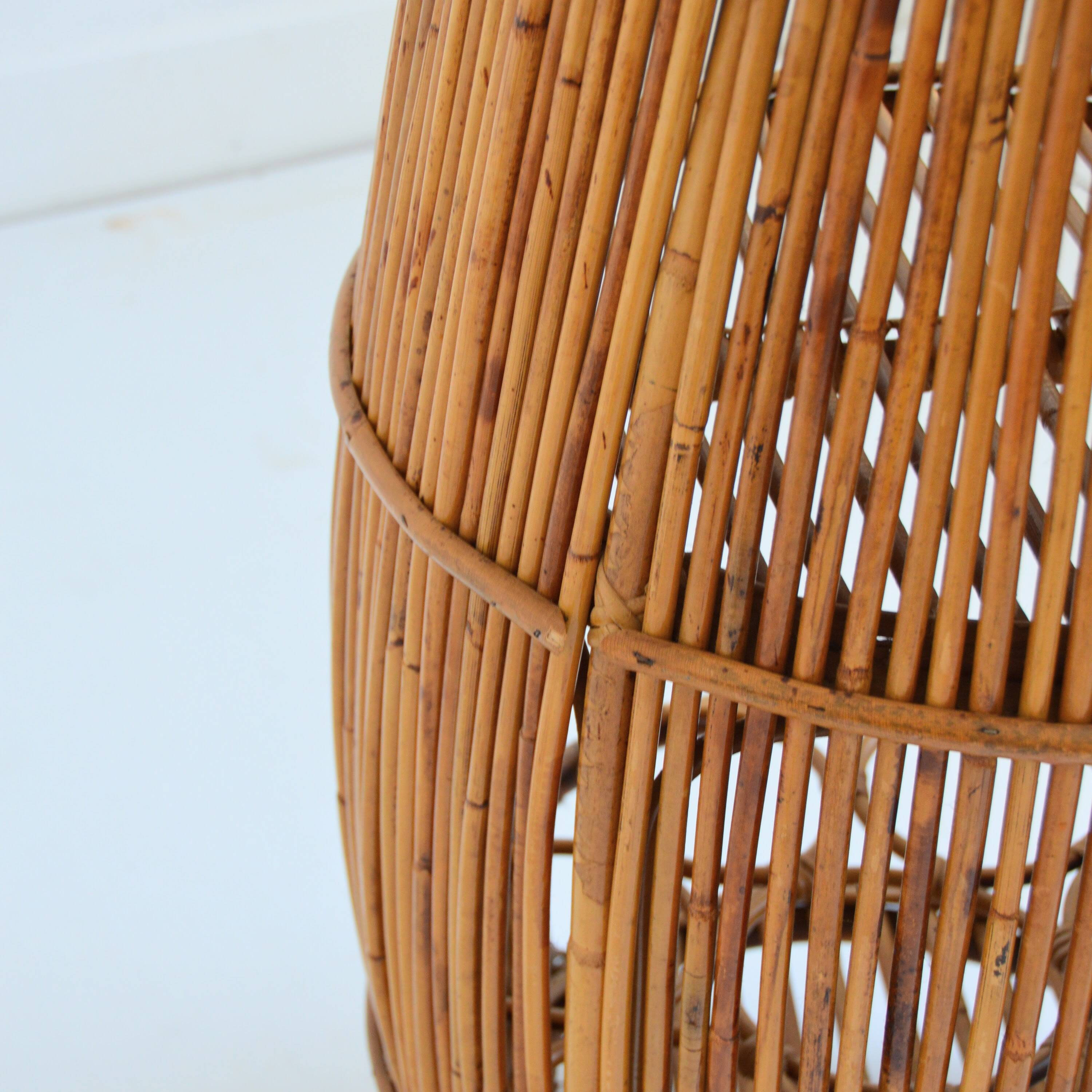 Small barrel-shaped bar cabinet in bamboo and rattan, Italy, 1960s