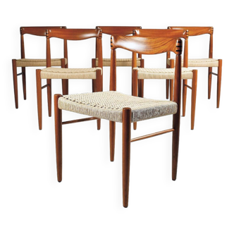 6 chaises en bois et corde par Henry Klein pour Bramin