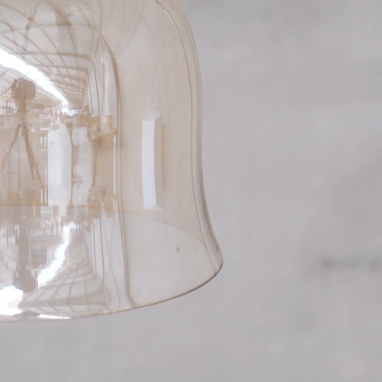 Smoked Mid-century Brass and Glass Bell Pendant (5 available)