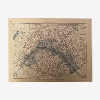 Lithograph map on Paris and the floods of 1910